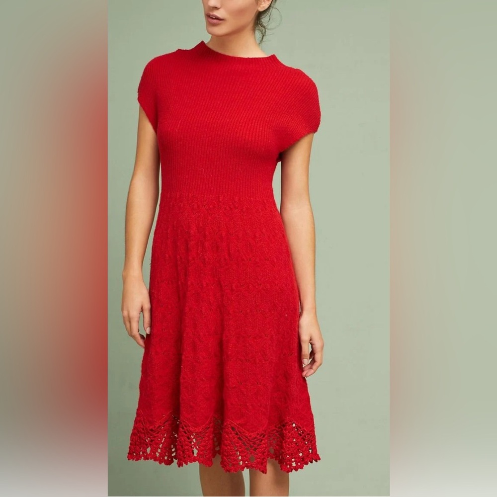 Anthropologie Feather Bone Oda Crochet Wool Alpaca Blend Sweater Gray Dress M - Picture 15 of 17